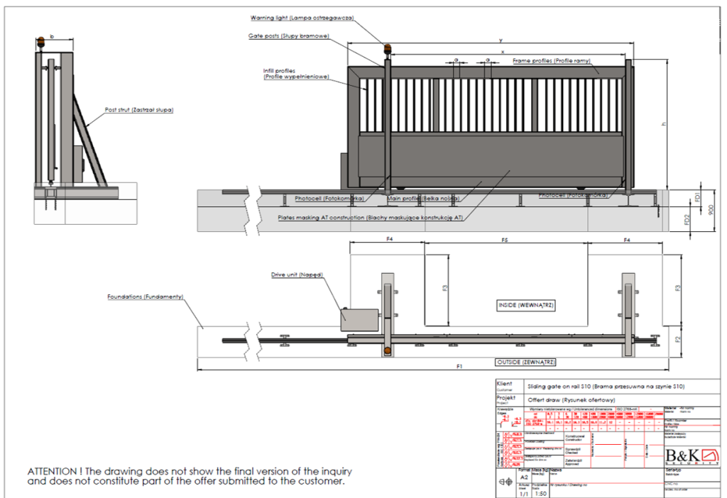 Trackless sliding crash gate, antiram gate on a rail, PAS 68